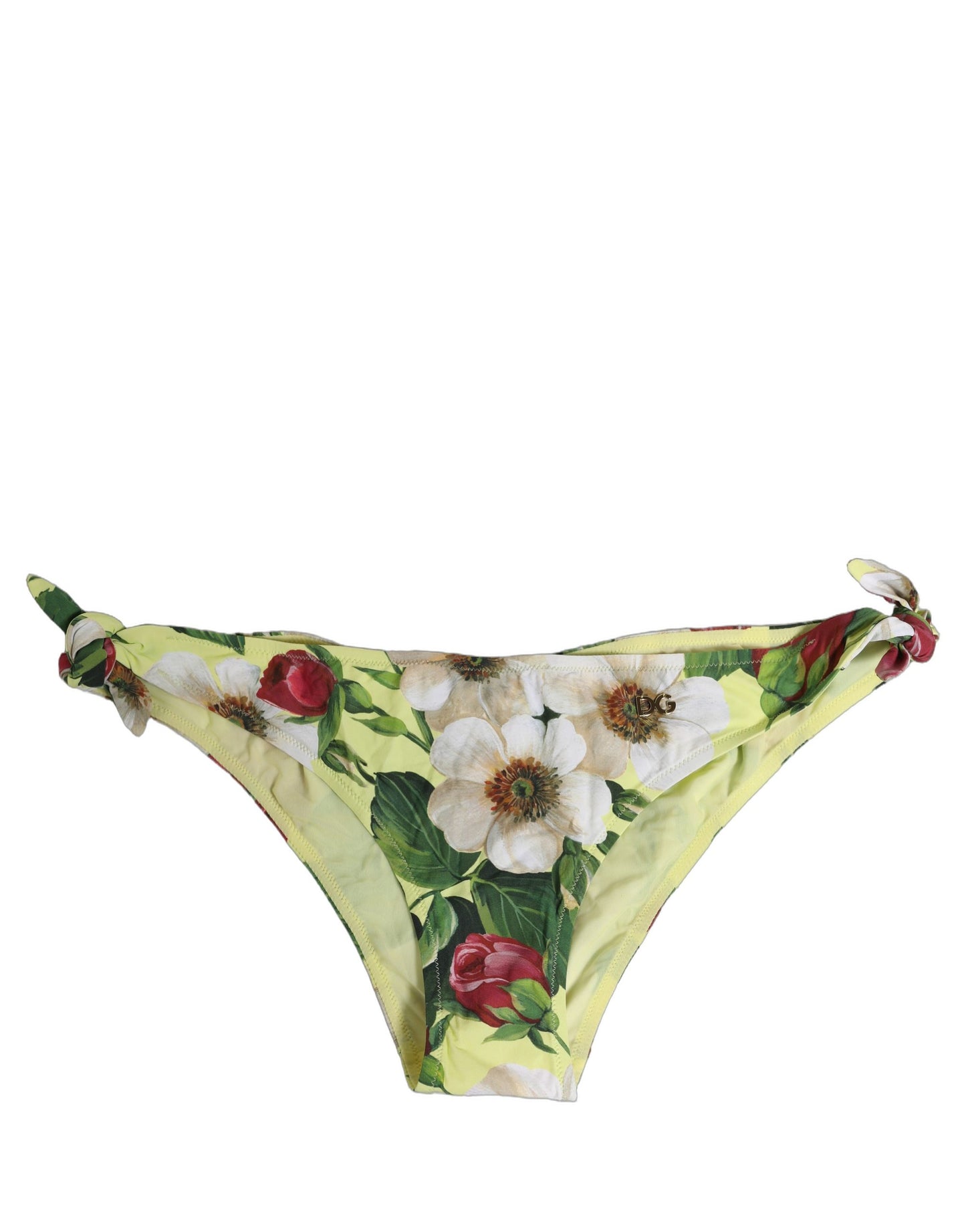 Yellow Floral Print Nylon Beachwear Bikini Bottom