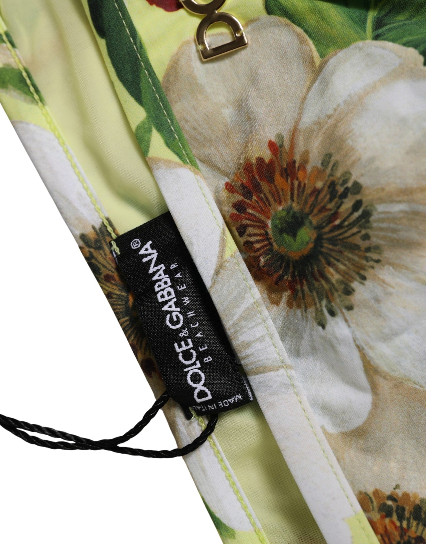 Yellow Floral Print Nylon Beachwear Bikini Bottom