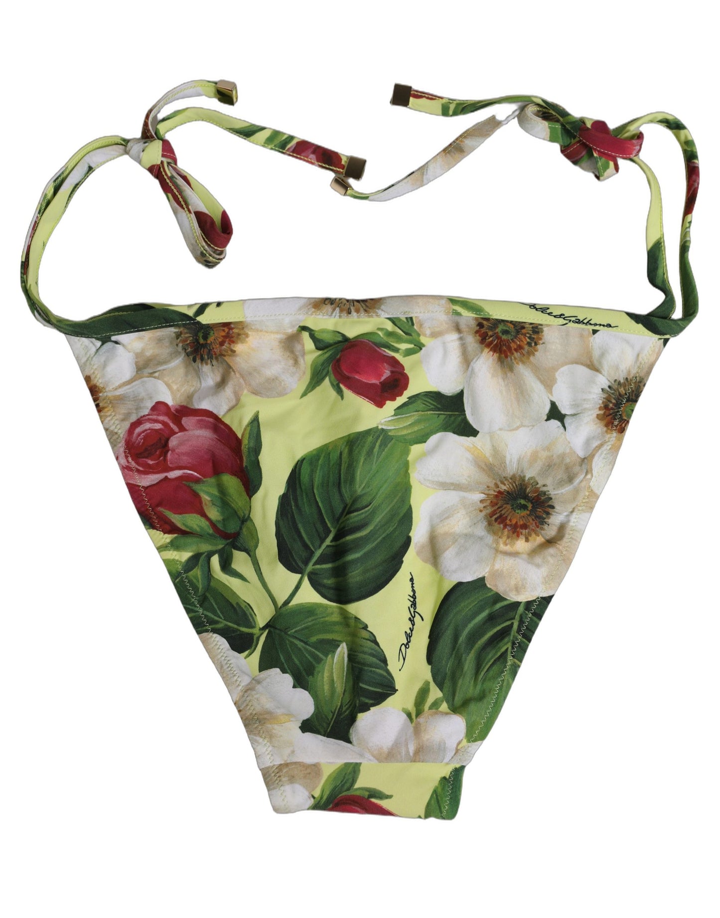 Yellow Floral Print Nylon Beachwear Bikini Bottom
