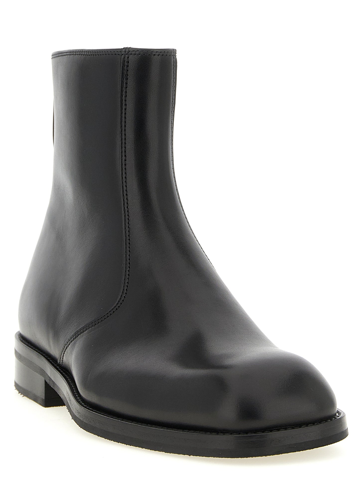 Black Lamb Leather Ankle Boots