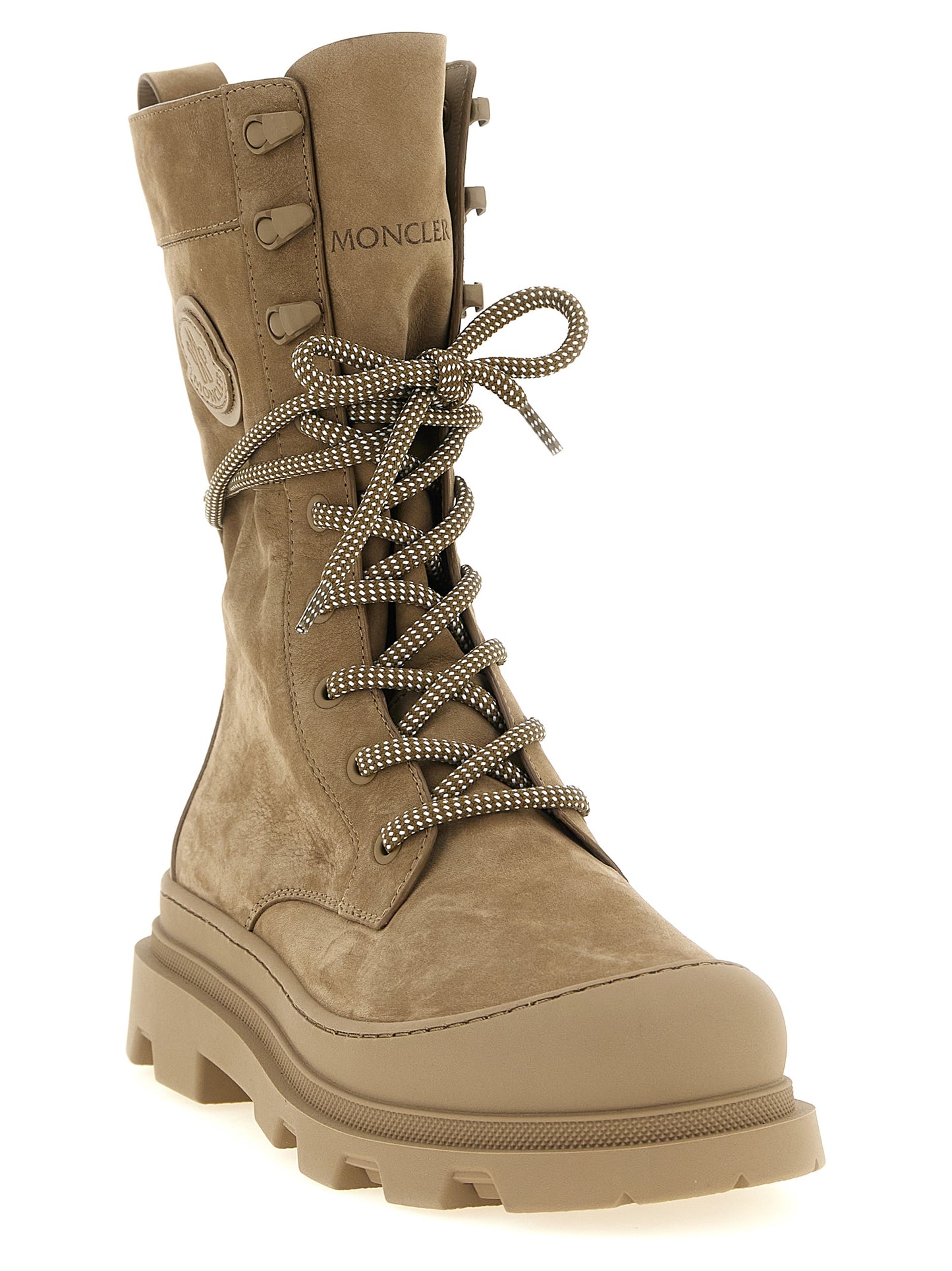 Beige Leather Lace-Up Boots
