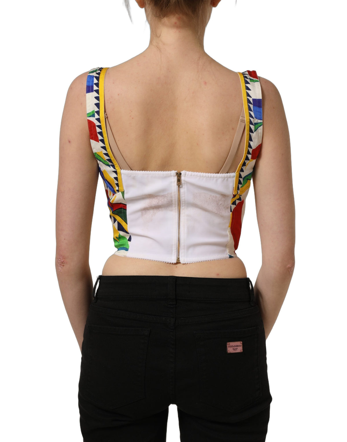 Multicolor Silk Carretto Print Cropped Tank Top