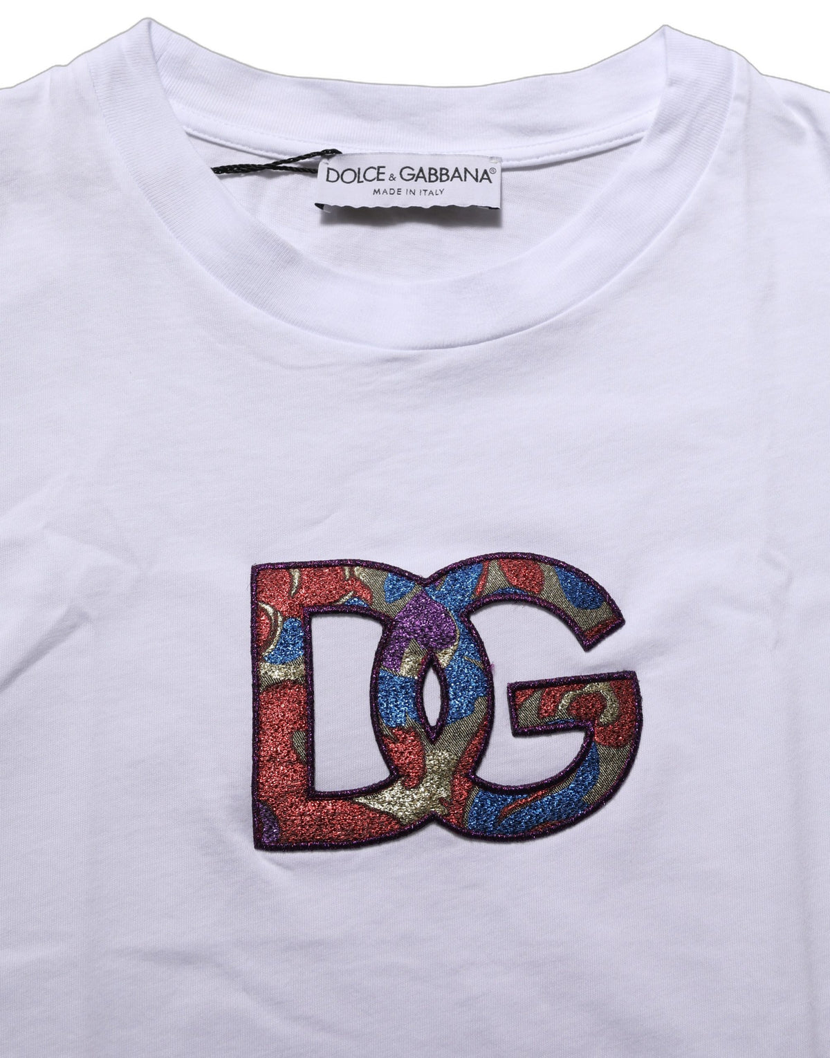 White Logo Patch Cotton Crew Neck T-shirt
