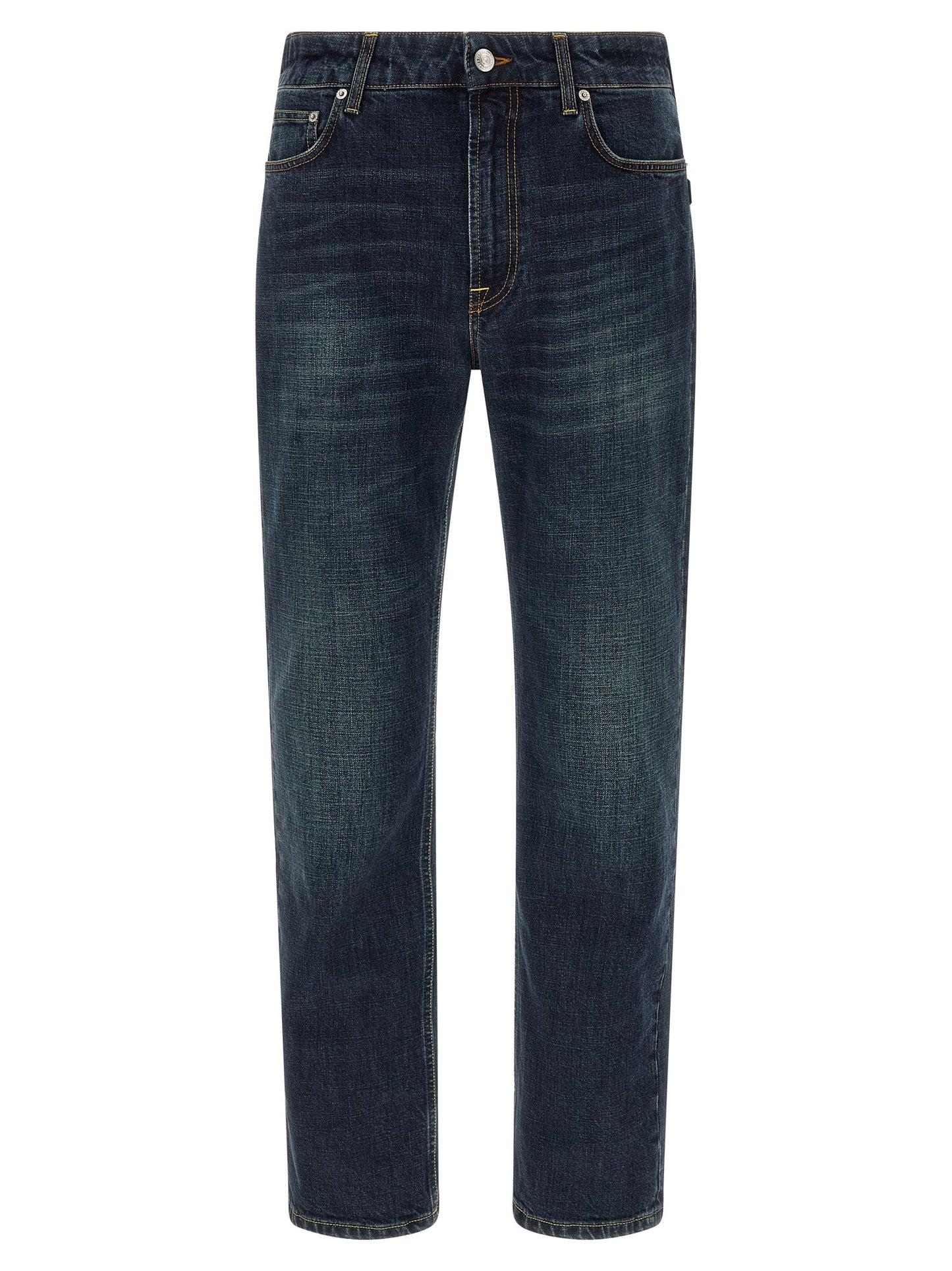 Blue Cotton Straight-Leg Jeans