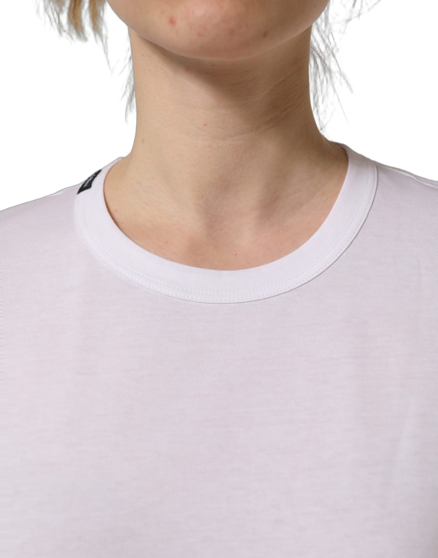 White Cotton Crew Neck Short Sleeves T-shirt
