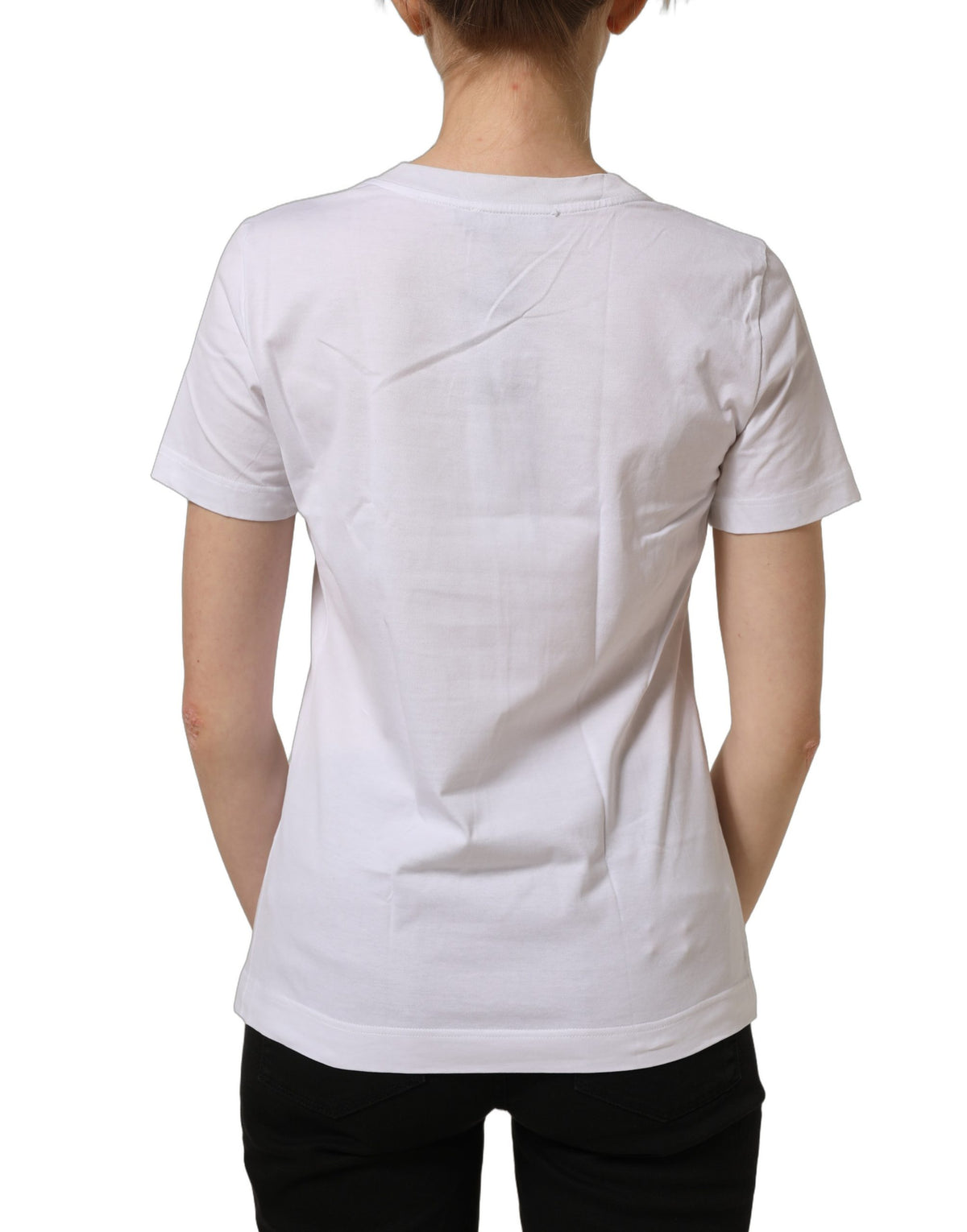 White Cotton Rose Patch Crew Neck T-shirt