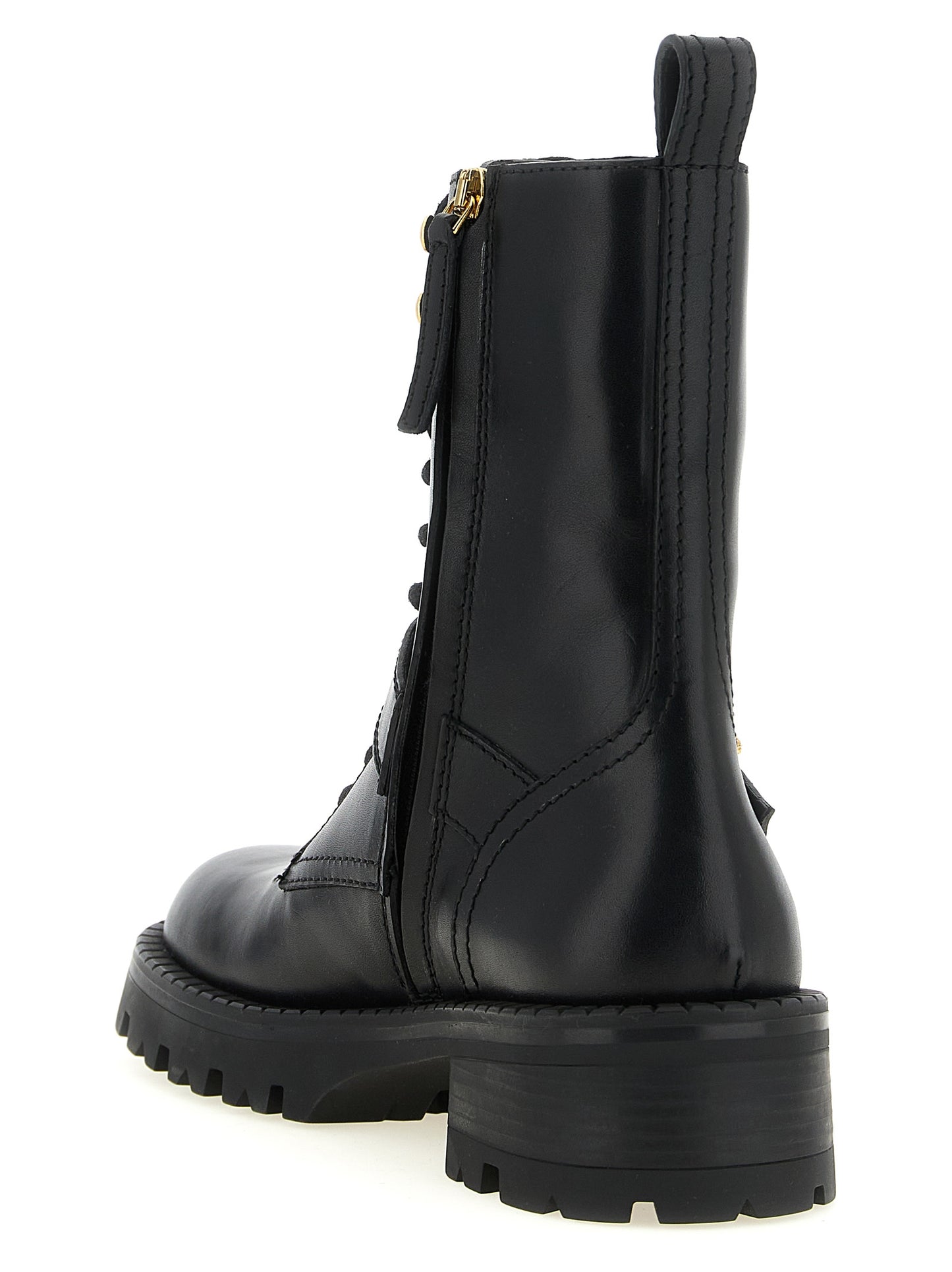 Black Calfskin Lace-Up Boots