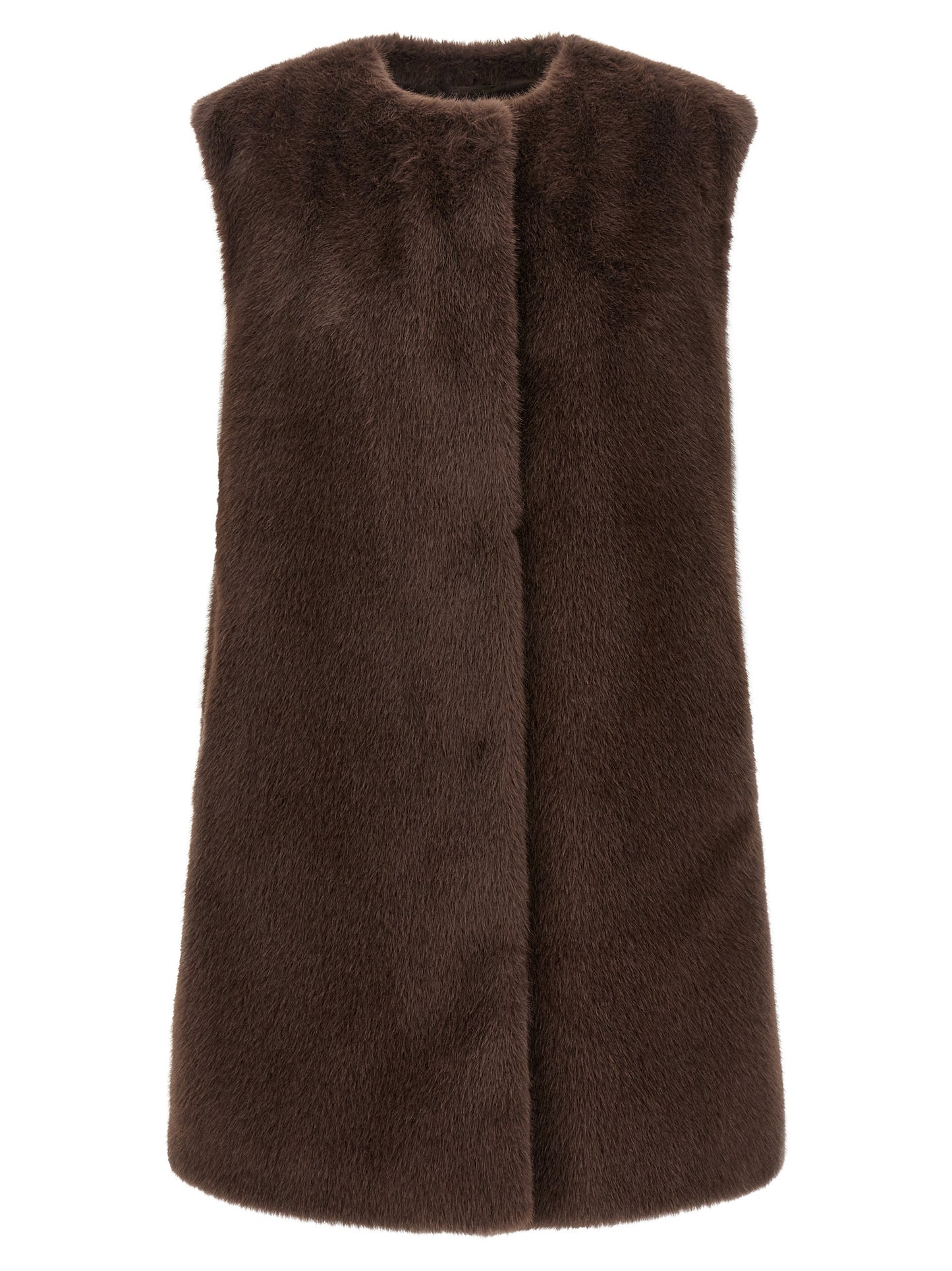 Brown Polyester Sleeveless Jacket