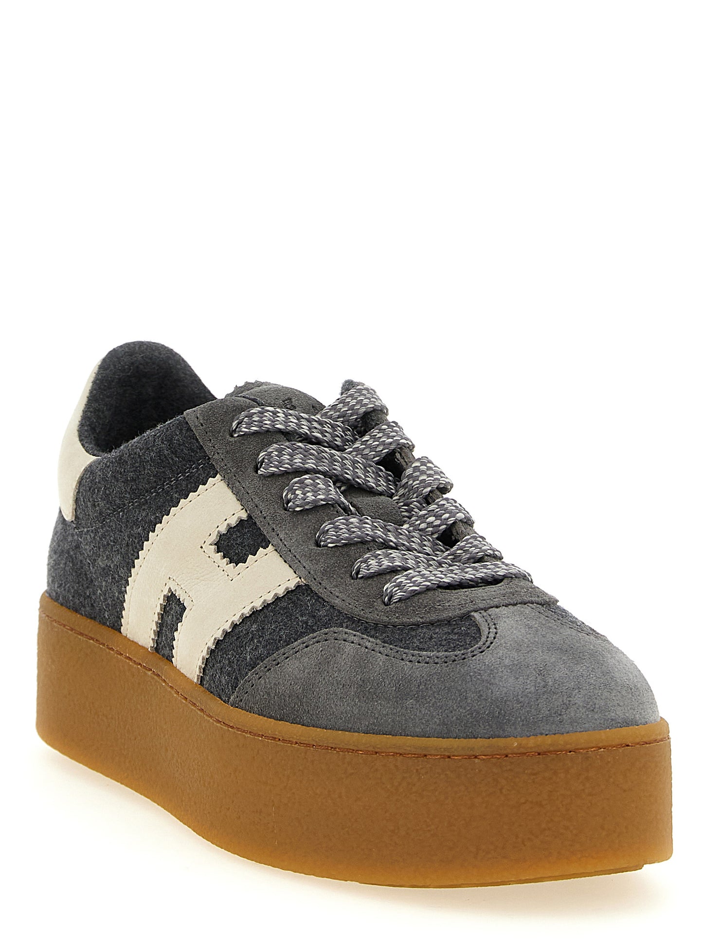 Gray Wool Platform Sneakers