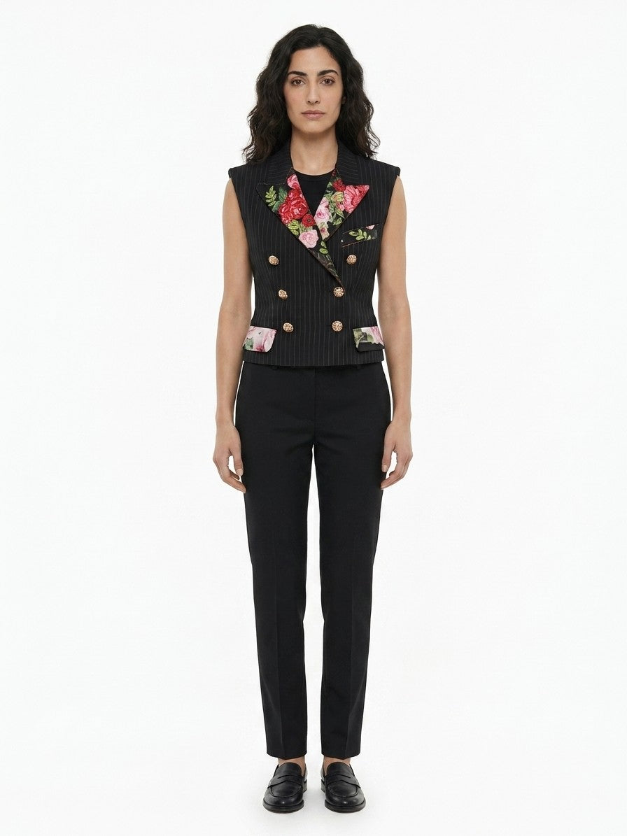 Black Cotton Sleeveless Jacket