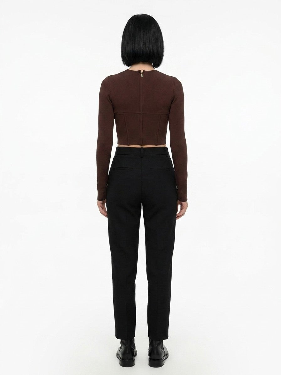 Brown Elastane Long Sleeve T-Shirt