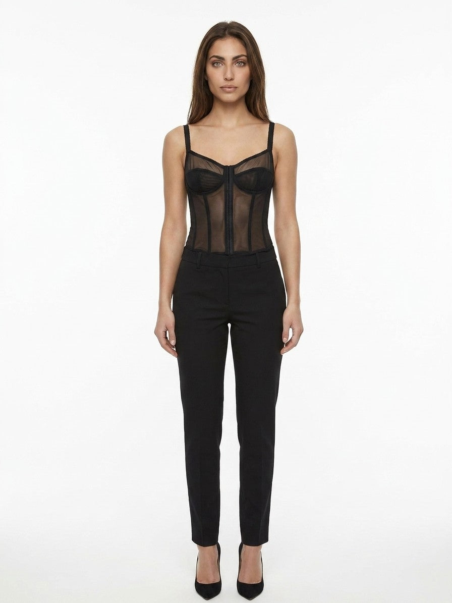 Black Elastane Sleeveles T-Shirt