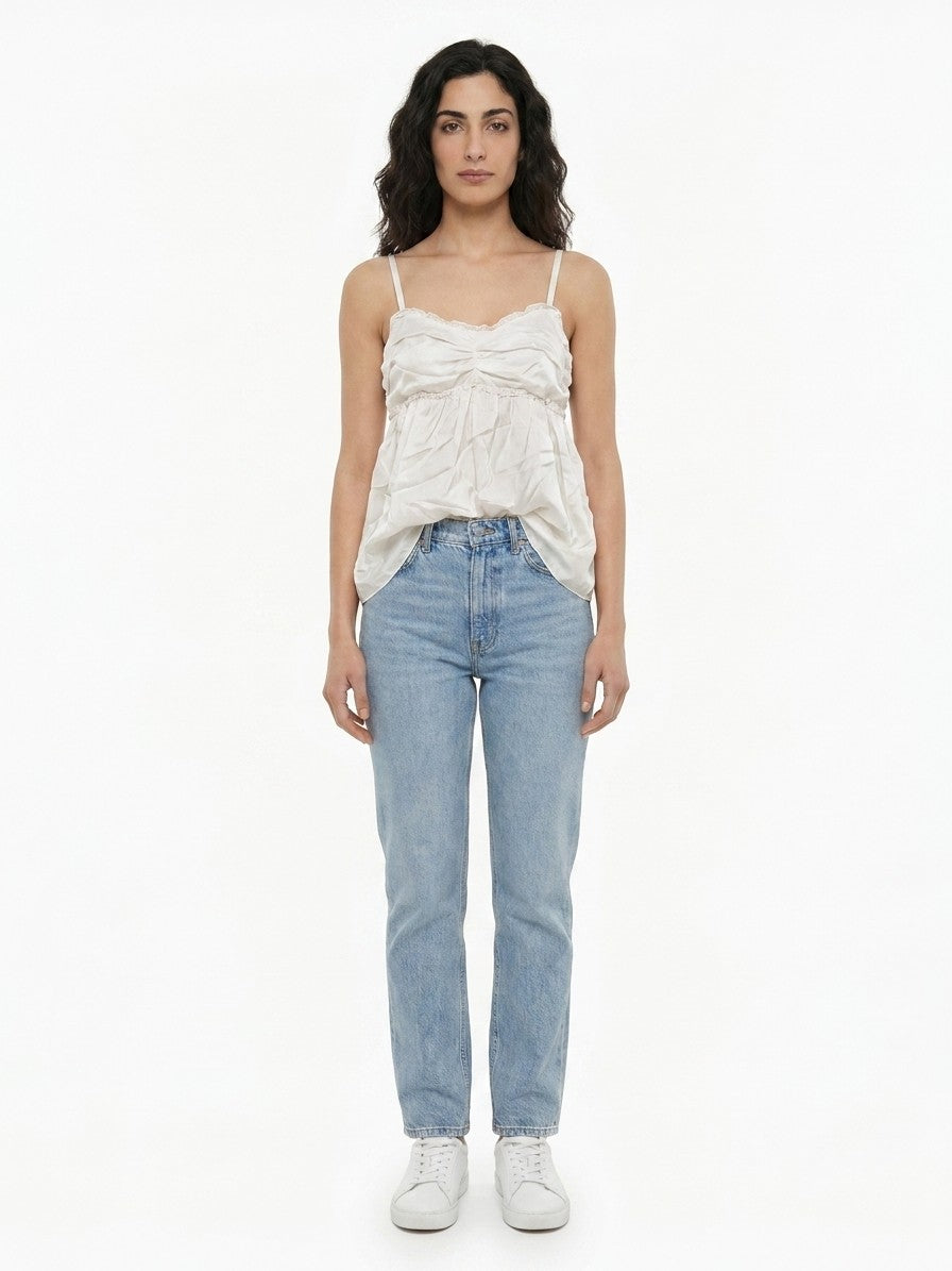 White Silk Sleeveles T-Shirt
