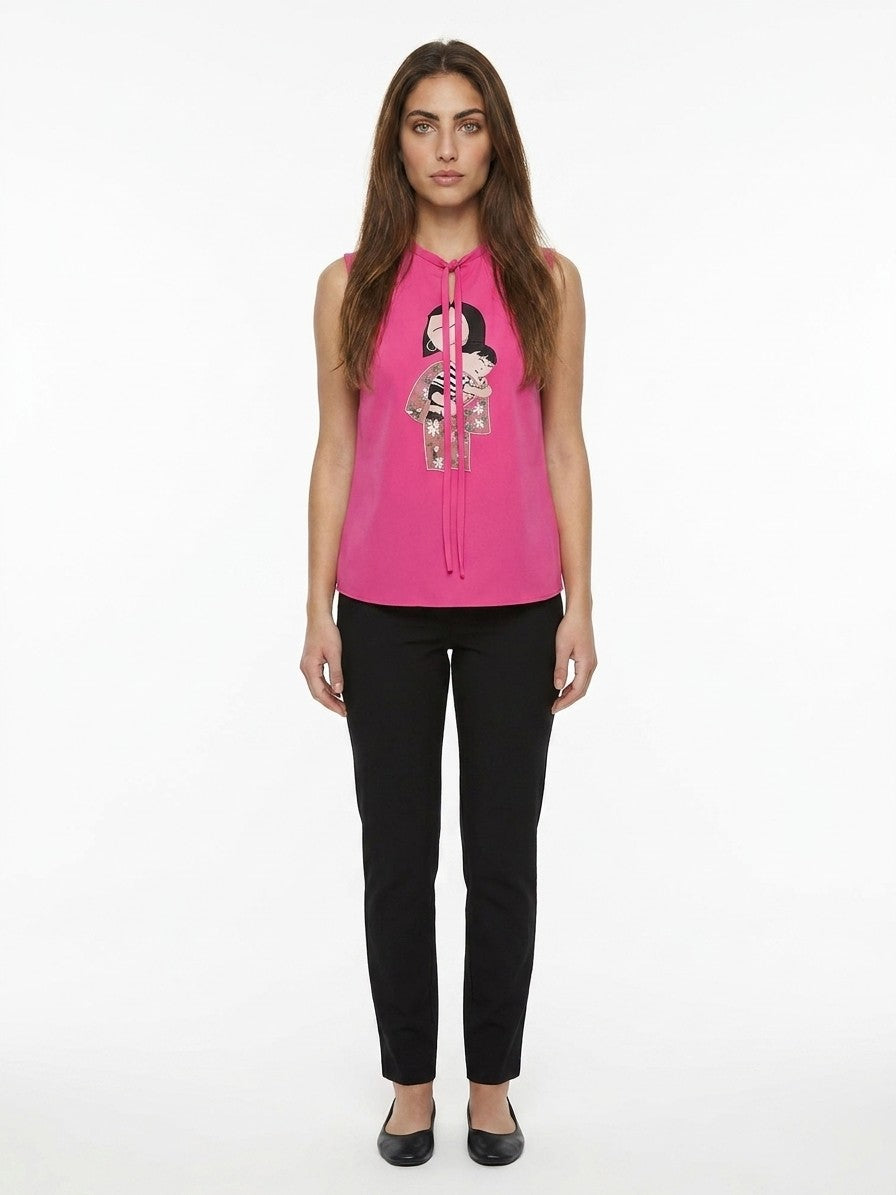 Pink Elastane Sleeveles T-Shirt