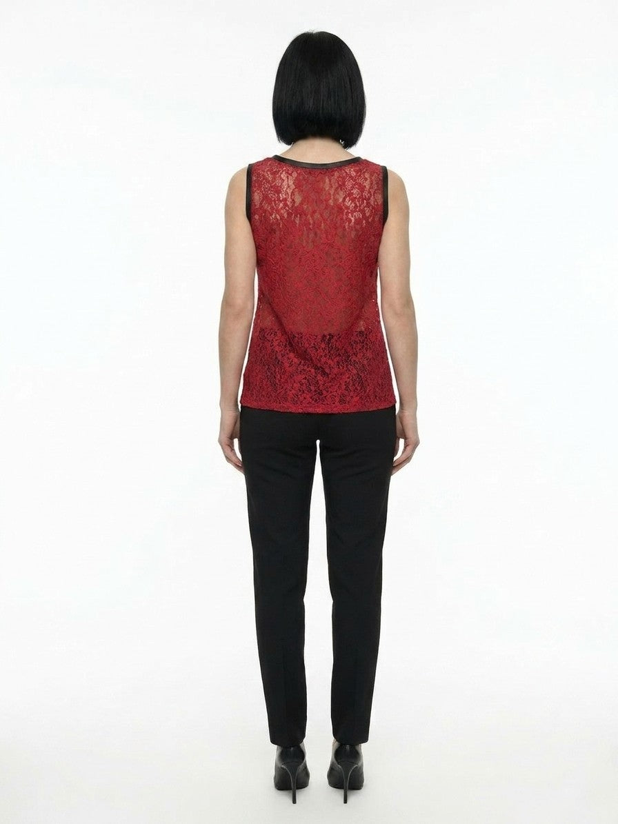 Red Acetate Sleeveles T-Shirt
