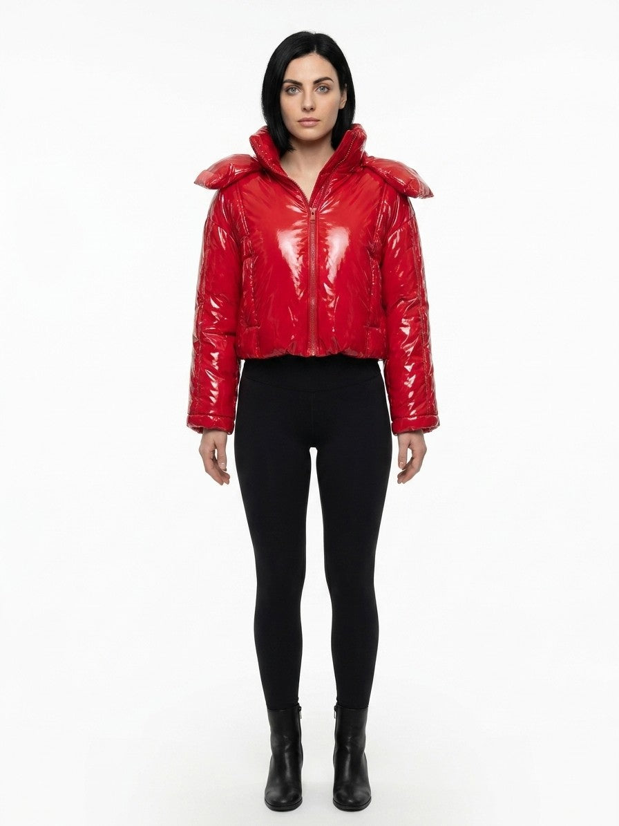 Red Elastane Full-Length Jacket