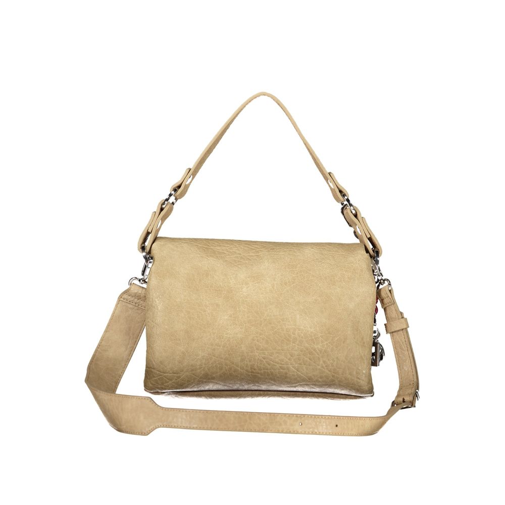 Beige Polyurethane Women's Bag with Removable Strap and Compartments