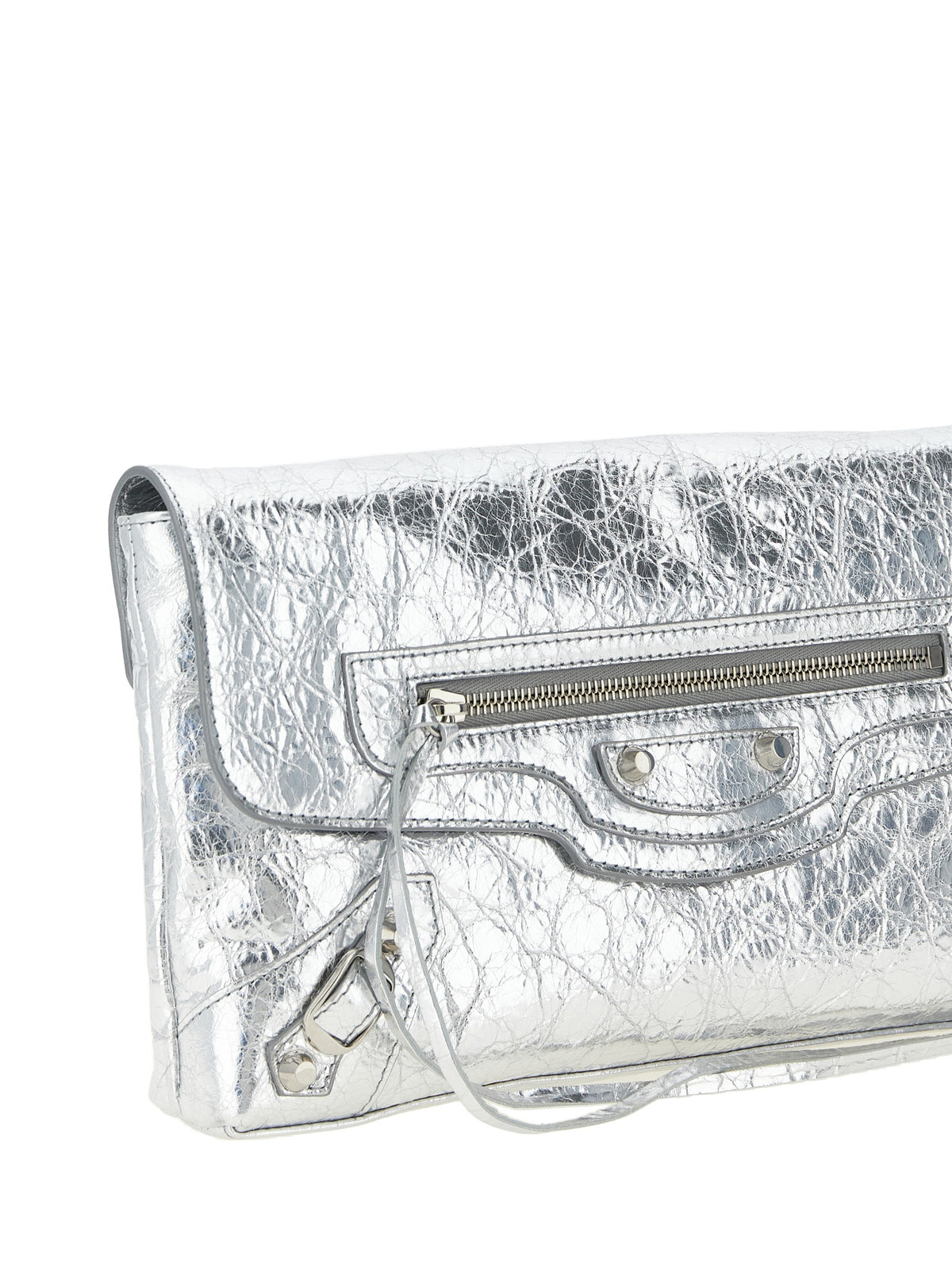 Silver Lamb Leather Clutch Bag