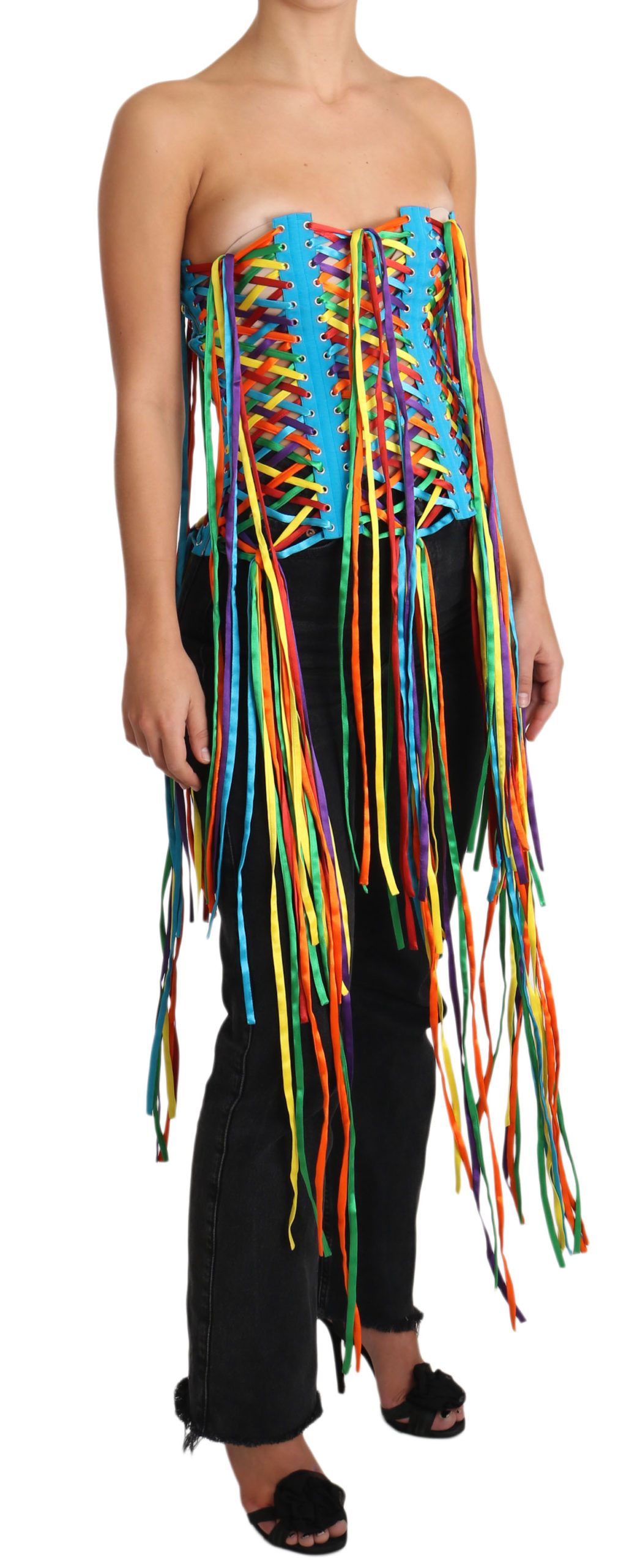 Multicolor Strings Bustier Polyester Corset Top