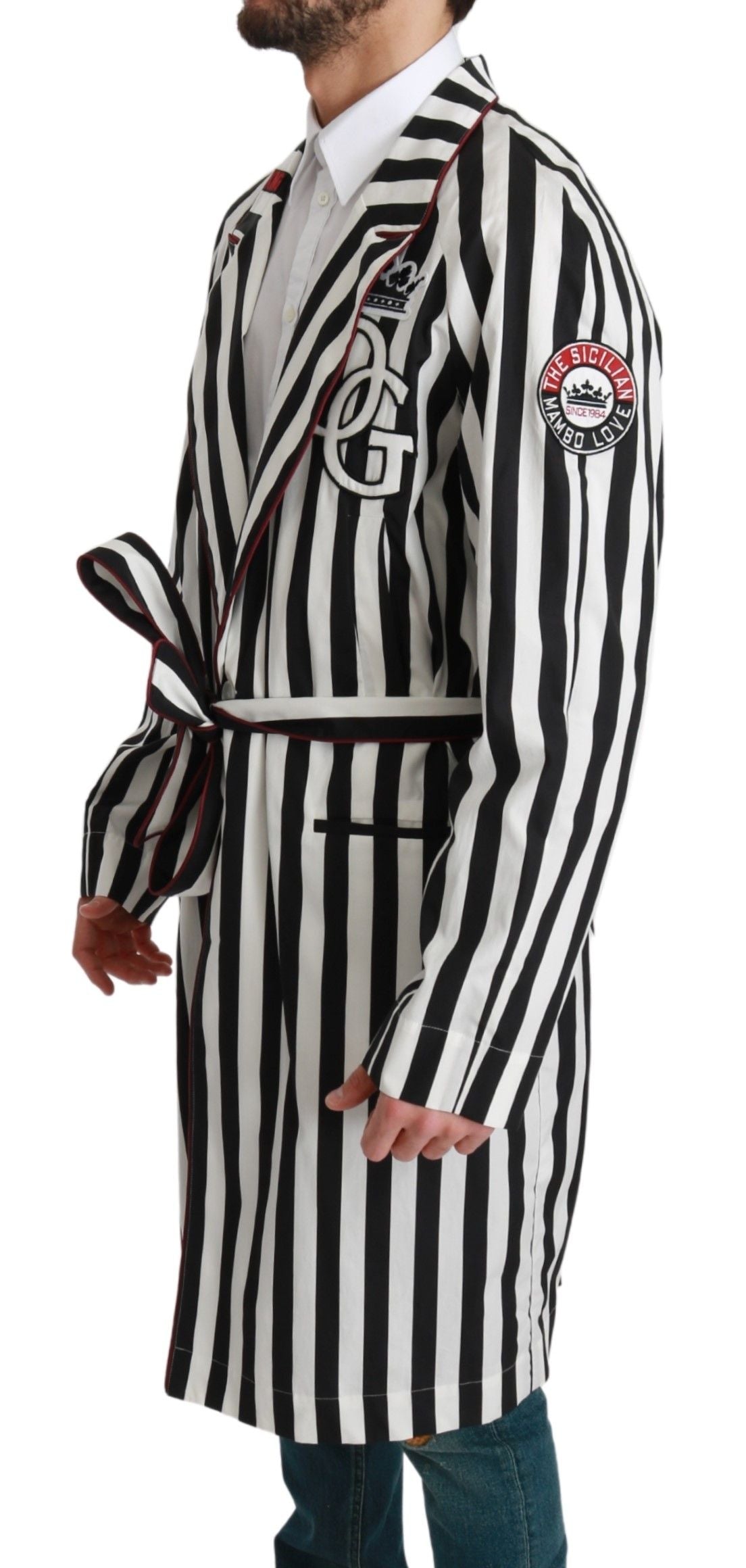 Black Coat Nightgown White Cotton Robe