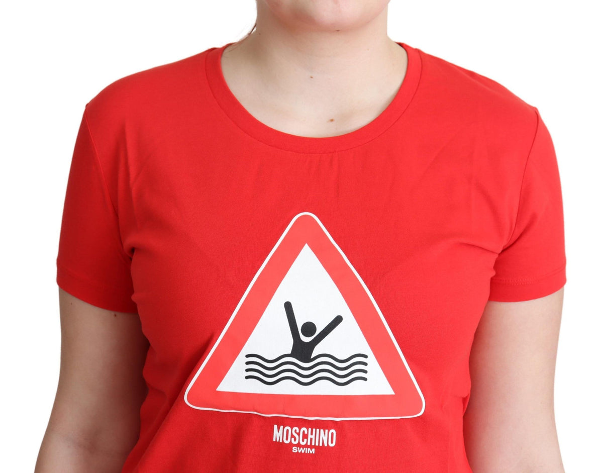 Red Cotton Swim Graphic Triangle Print T-shirt