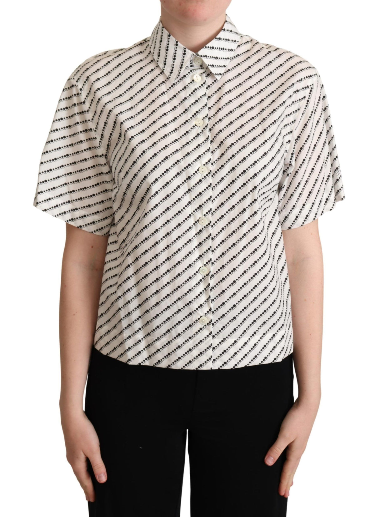 White Dotted Collared Blouse Shirt