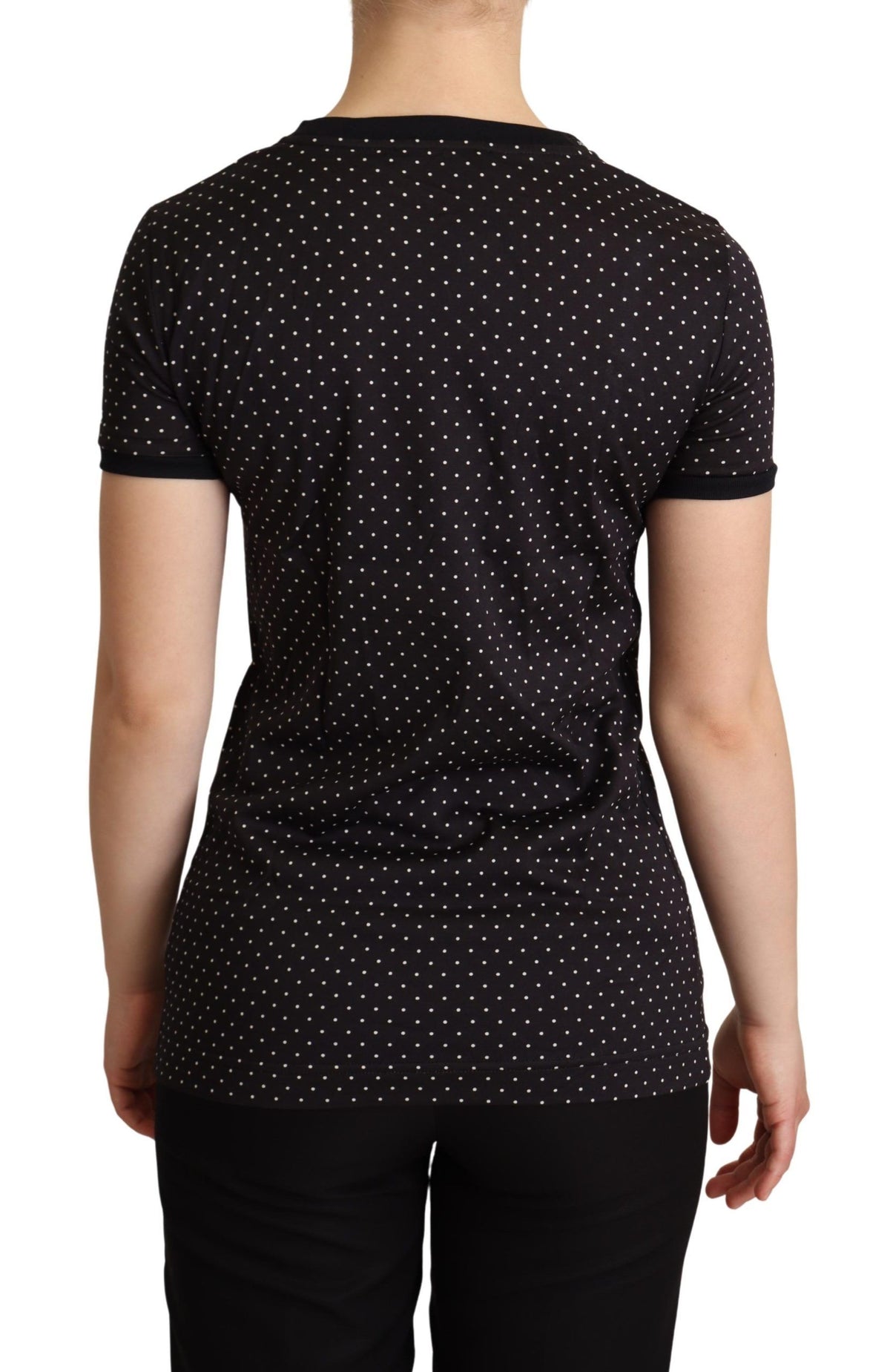 Black Dotted Crewneck Cotton T-shirt