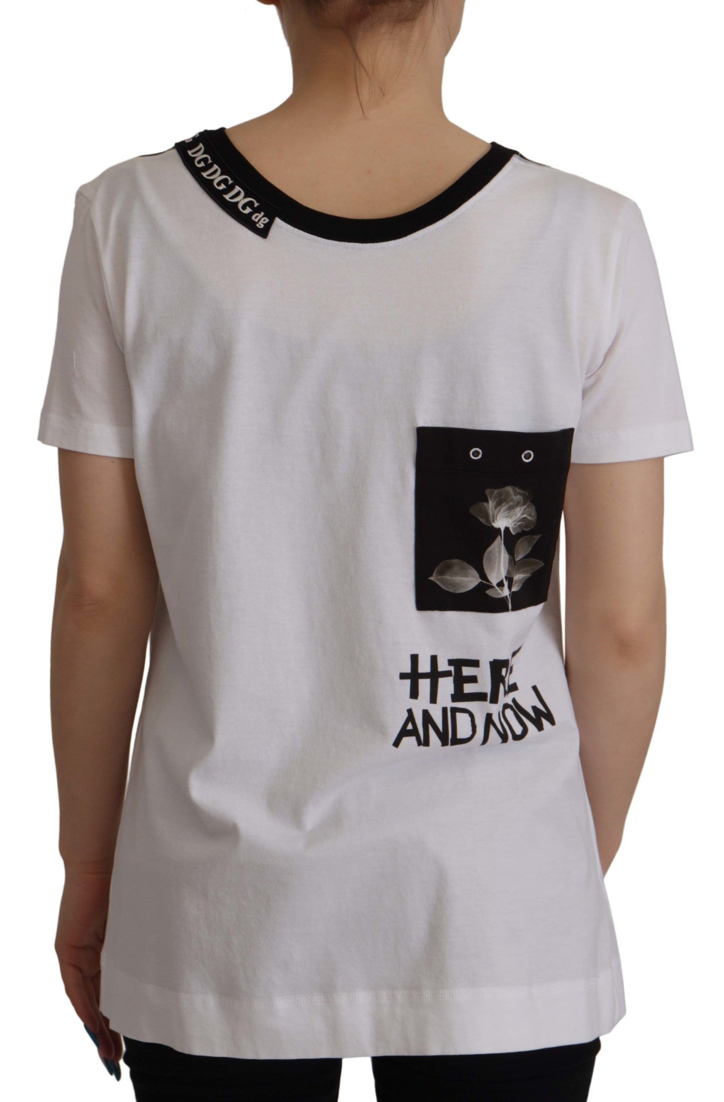 White Slogan Print Round Neck Cotton T-shirt