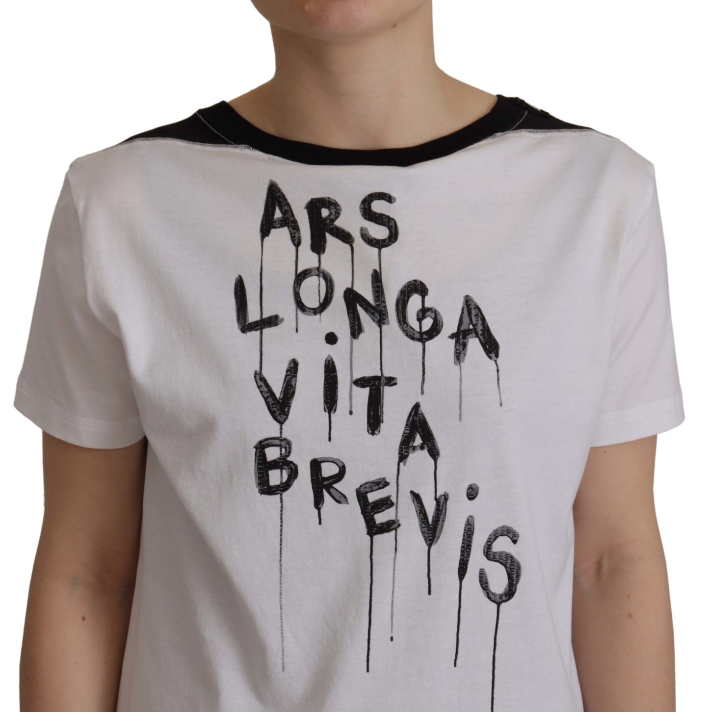 White Slogan Print Round Neck Cotton T-shirt