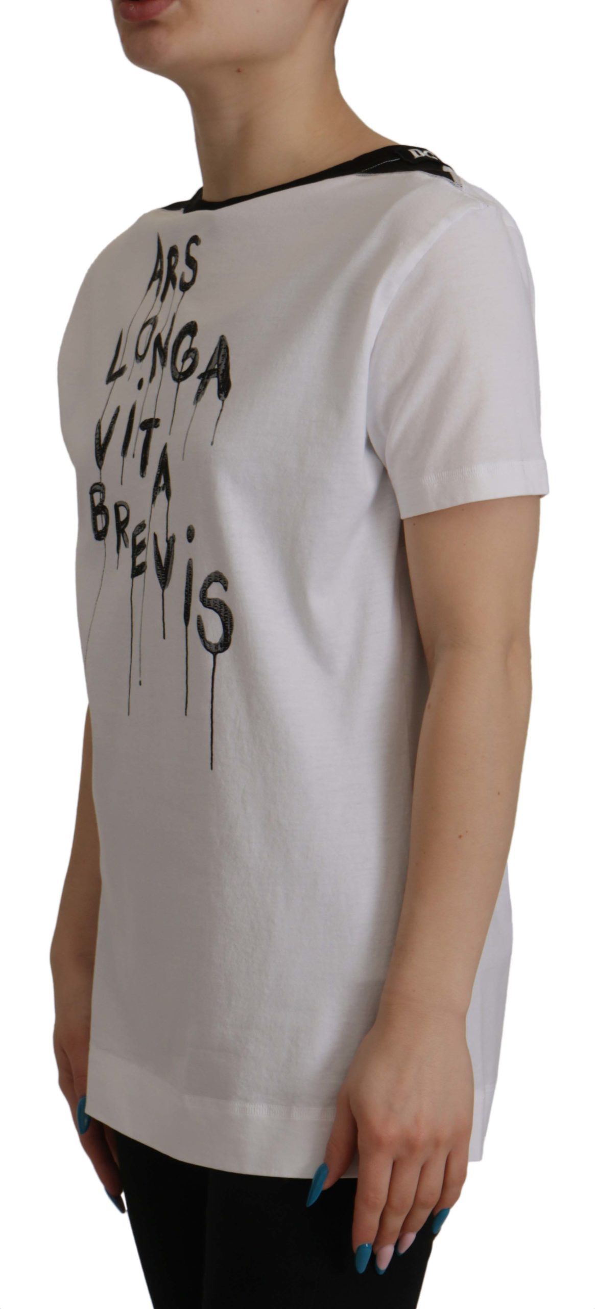 White Slogan Print Round Neck Cotton T-shirt