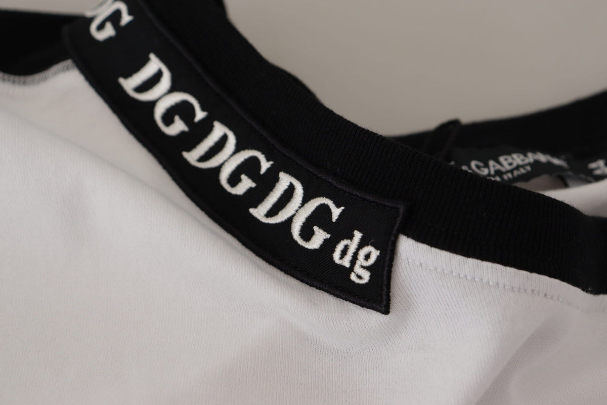 White Slogan Print Round Neck Cotton T-shirt