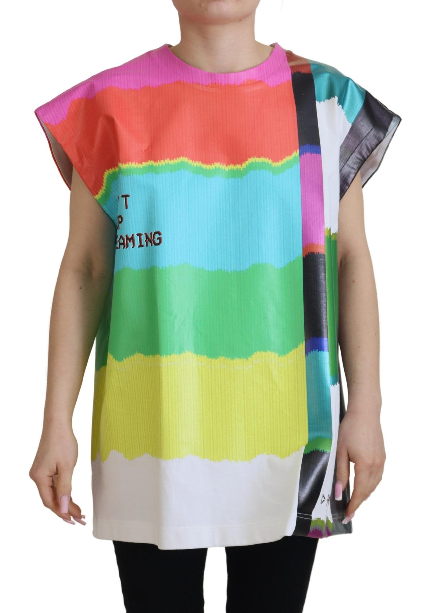 Multicolor TV Print Blouse Cotton T-shirt