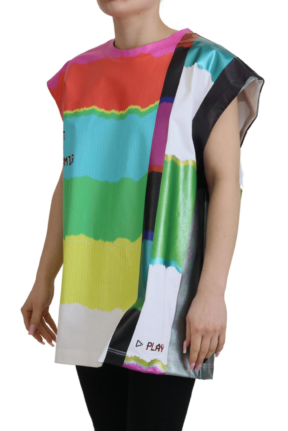 Multicolor TV Print Blouse Cotton T-shirt