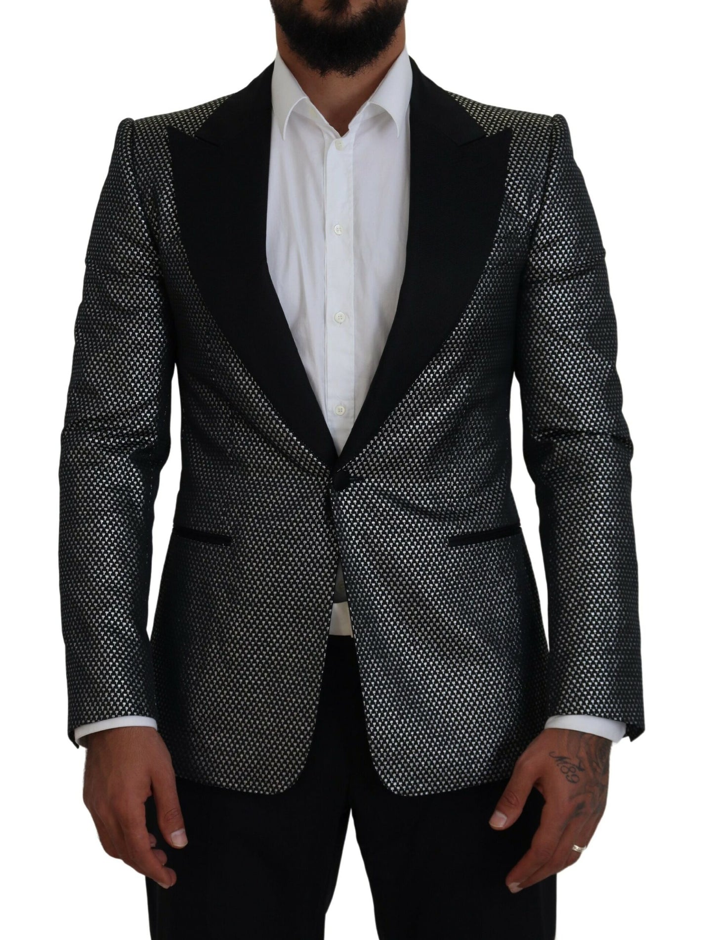 Dark Gray Silver Jacquard Slim Fit Jacket Blazer