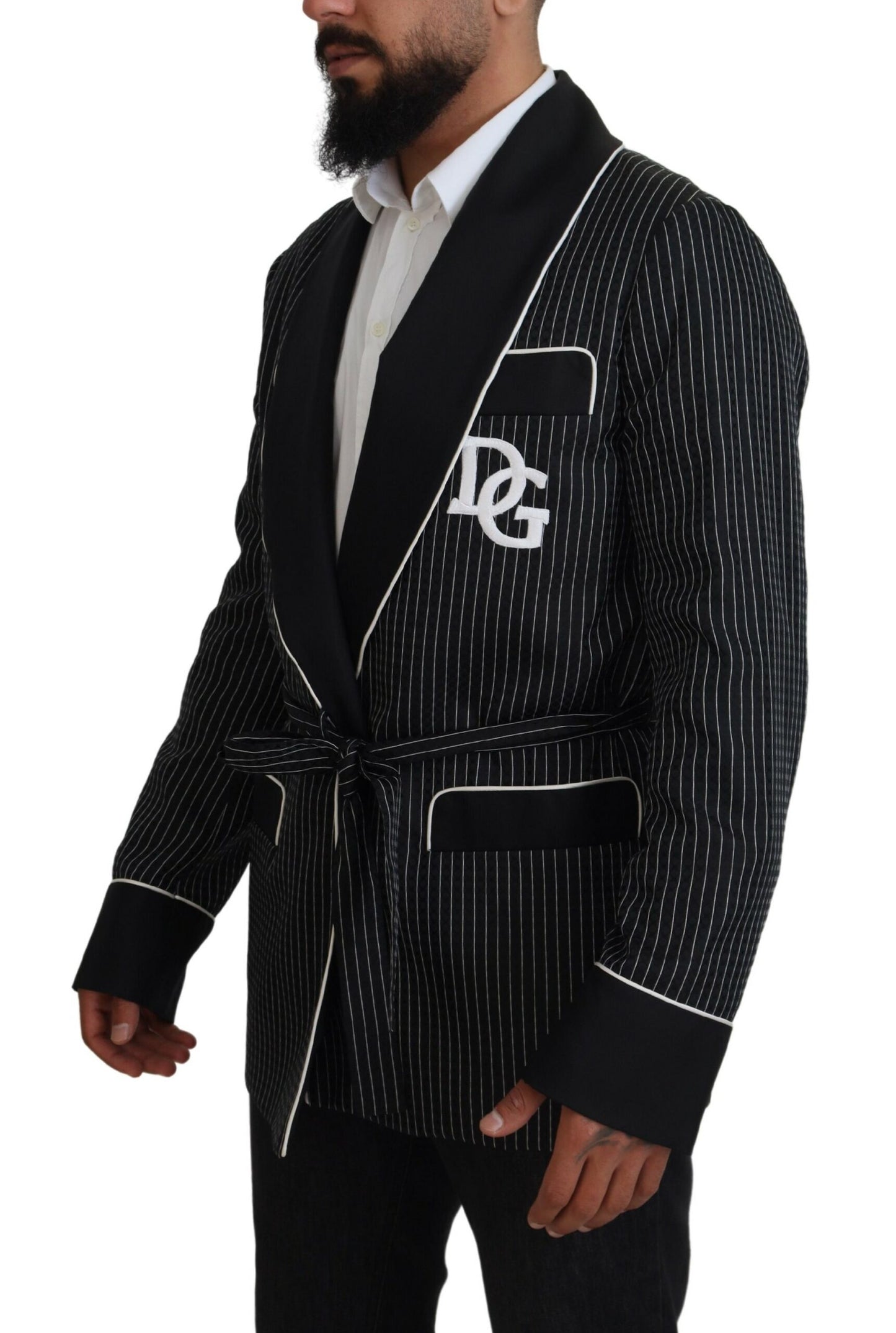 Dark Gray Robe Striped DG Patch Jacket Men Blazer