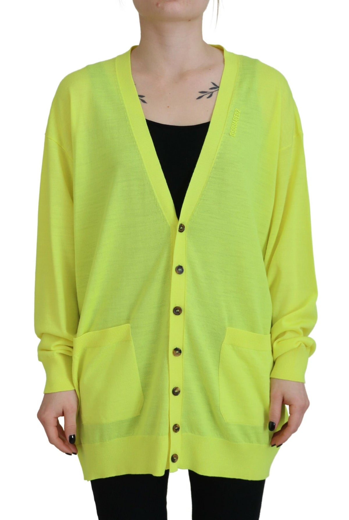 Yellow Wool Knitted Buttoned Cardigan Sweater