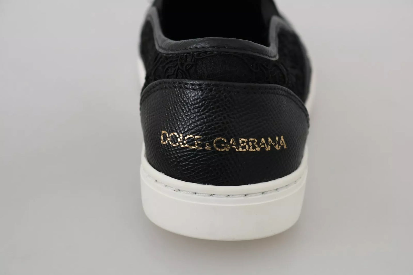 Black Lace Leather Logo Flat Slip-On Sneakers
