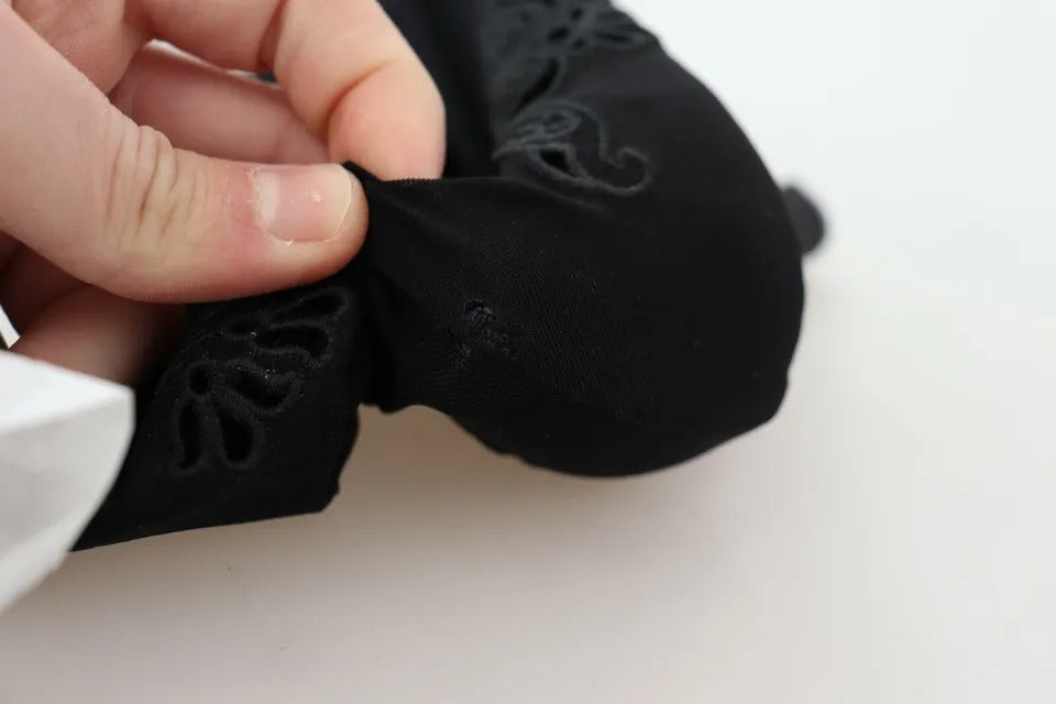Black Stretch Pumps Boots Floral Lace Shoes
