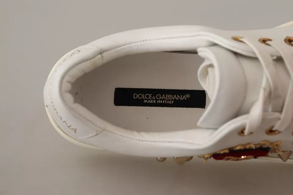 White Leather Gold Red Heart Sneakers Shoes