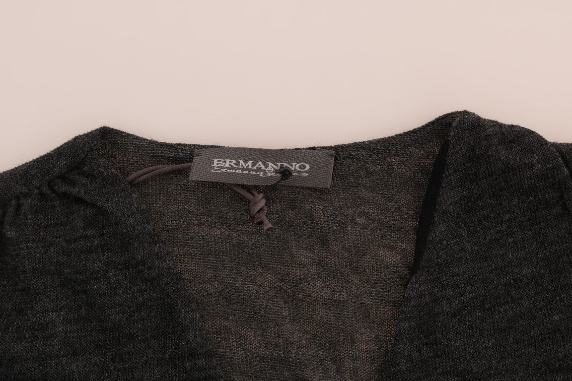 Gray Wool Lace Top Long Sleeved T-shirt