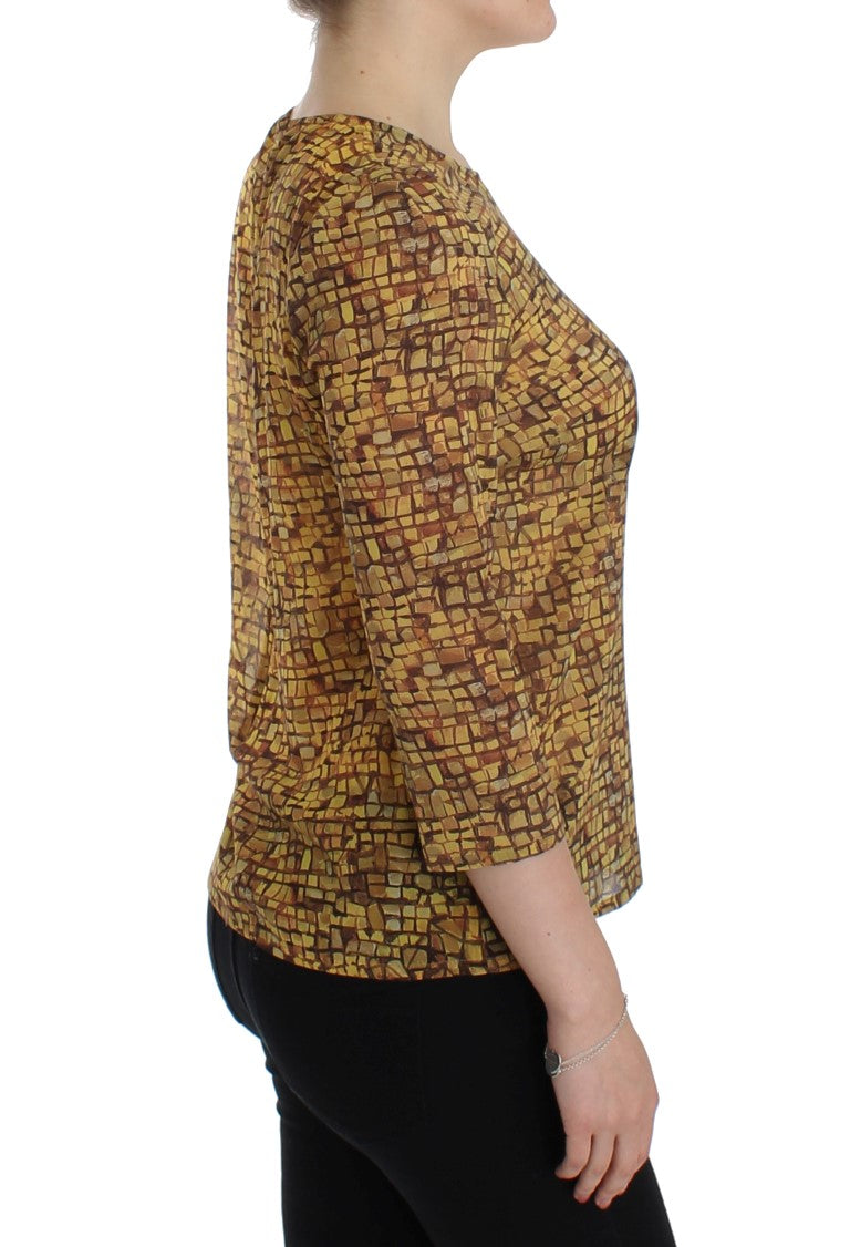 Multicolor Mosaic Print Silk Blouse T-shirt