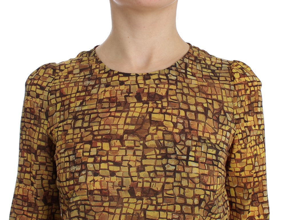 Multicolor Mosaic Print Silk Blouse T-shirt