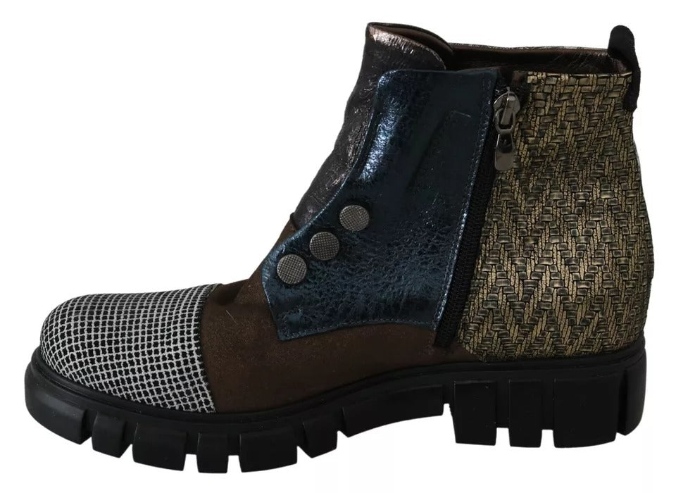 Multicolor Leather Suede Zipper Ankle Boots Shoes