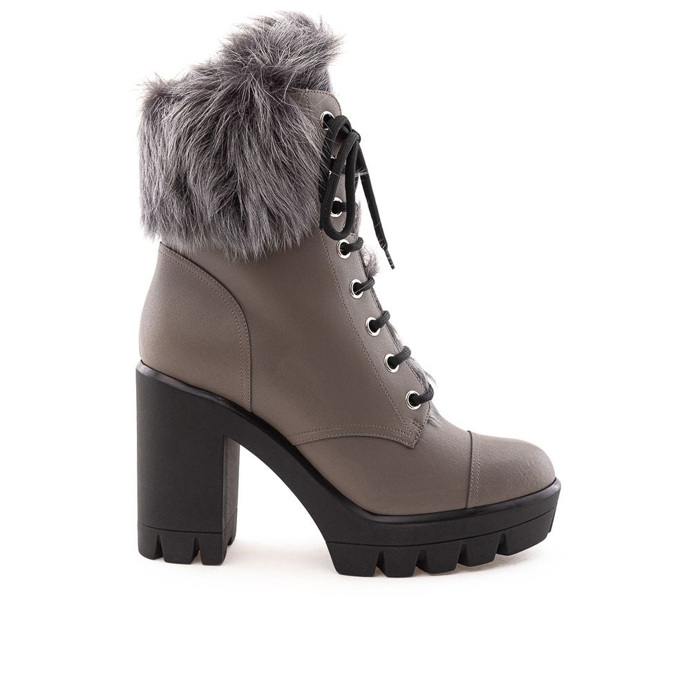 Beige Eco Leather Lace-Up Boots