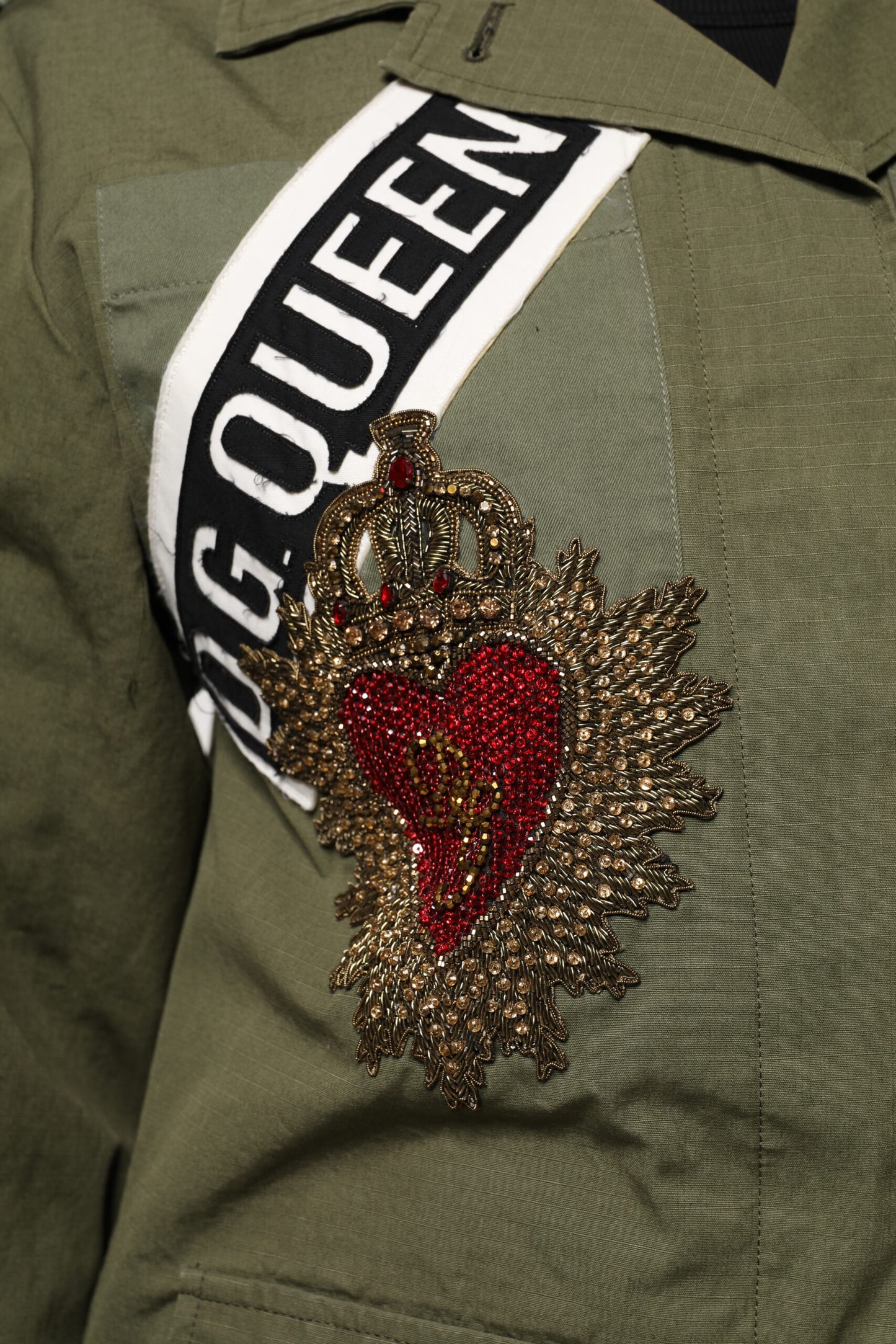Military Green Queen Embellished Coat Jacket