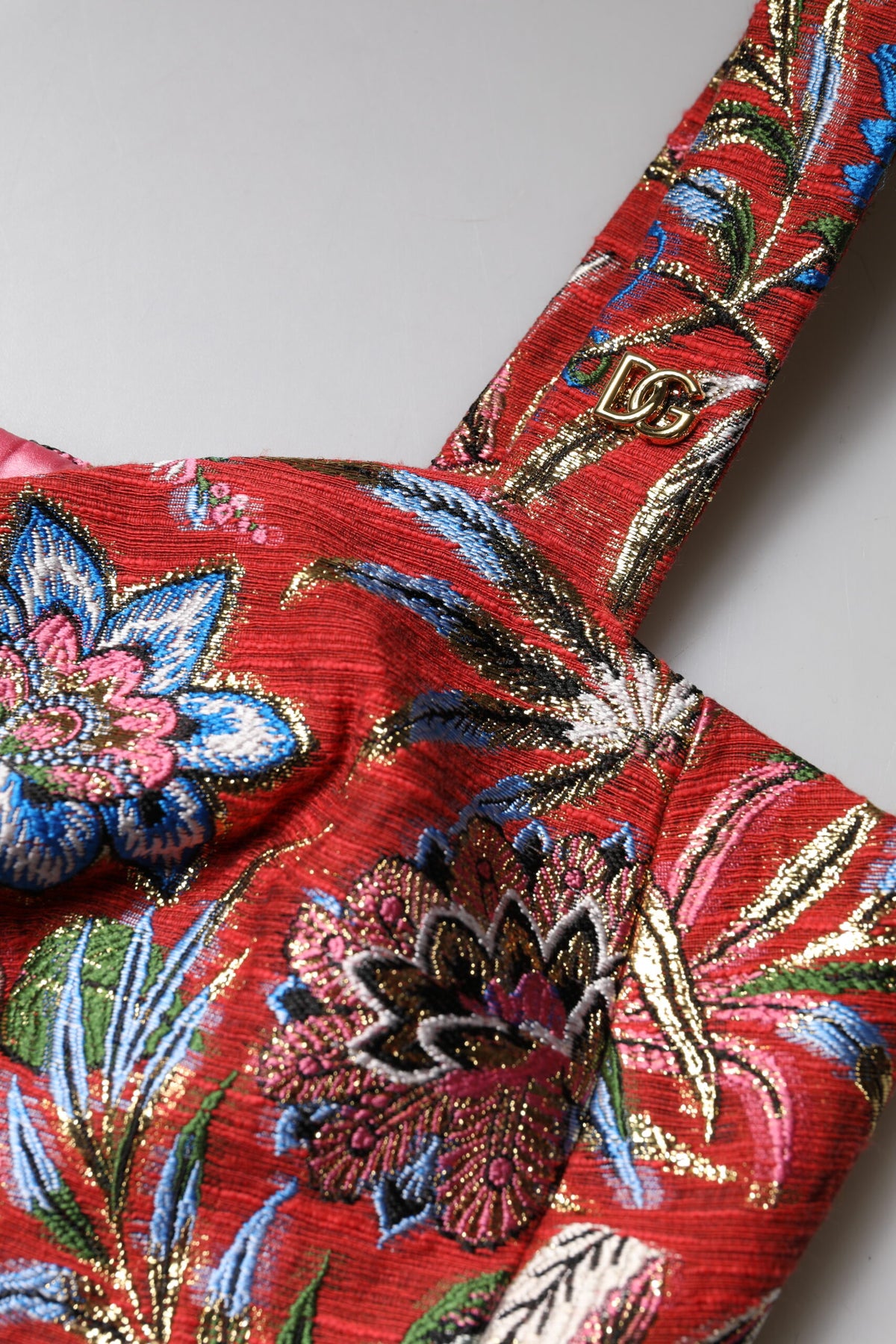 Red Floral Brocade Cropped Bustier Corset Top