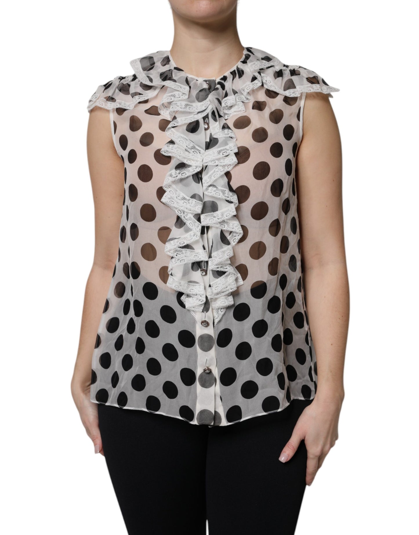 White Black Polka Dot Cotton Sleeveless Top