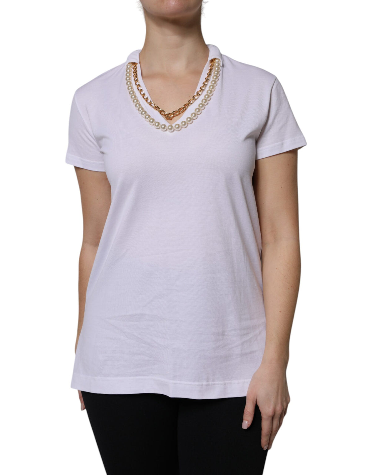 White Necklace Cotton Short Sleeve T-shirt