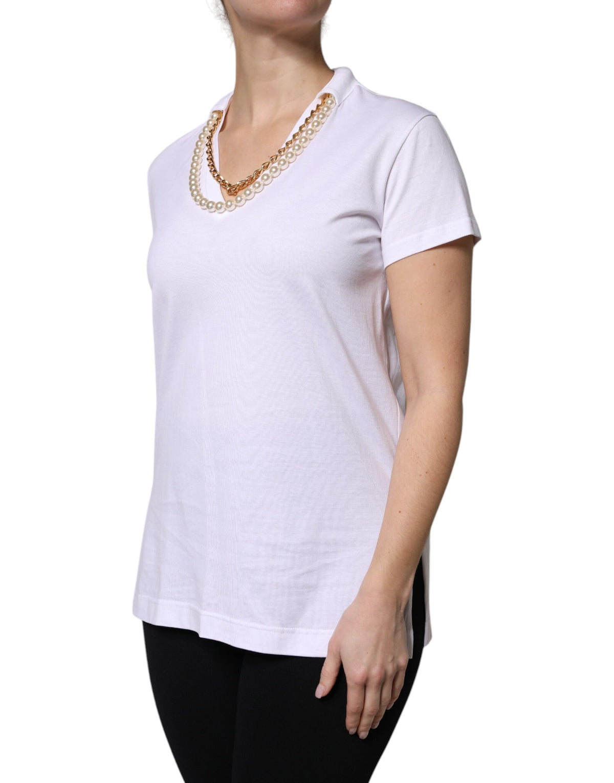 White Necklace Cotton Short Sleeve T-shirt