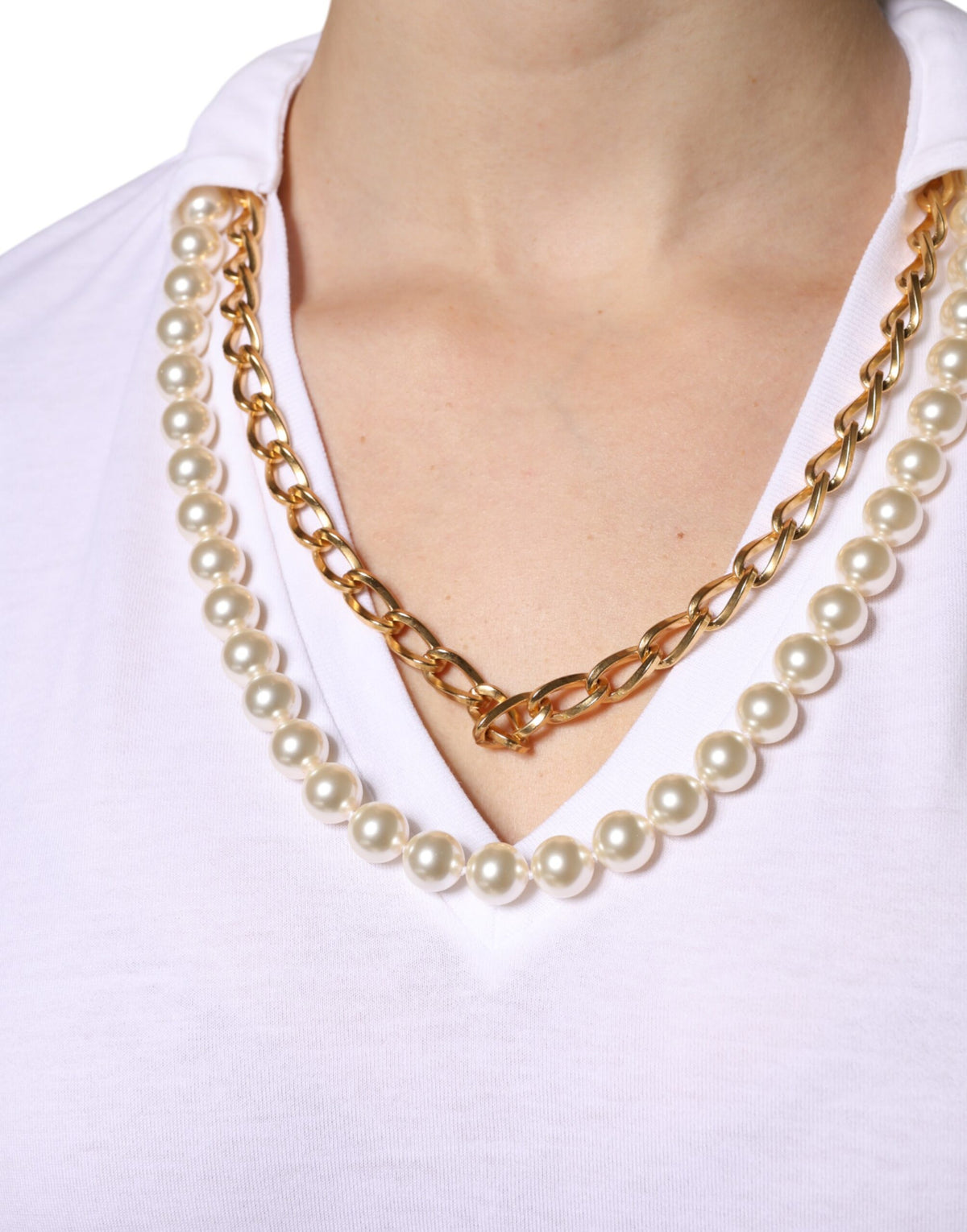 White Necklace Cotton Short Sleeve T-shirt